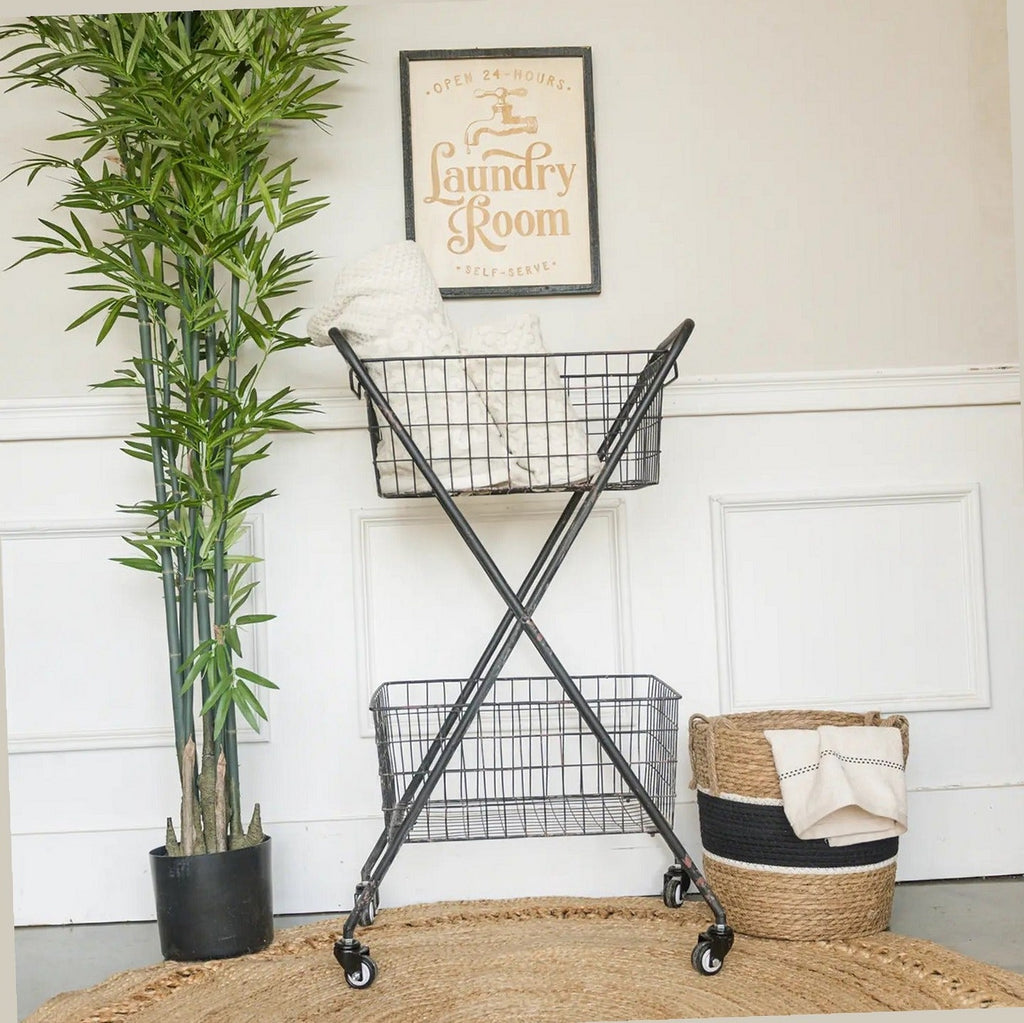 Industrial Metal 2-Tier Rolling Utility Cart – Vintage Black