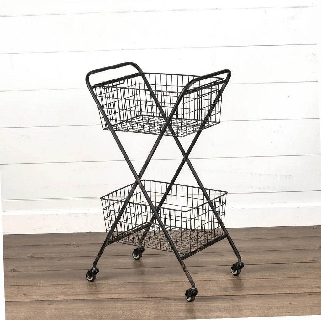 Industrial Metal 2-Tier Rolling Utility Cart – Vintage Black