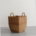 Handwoven Natural Hogla Grass Square Laundry Basket