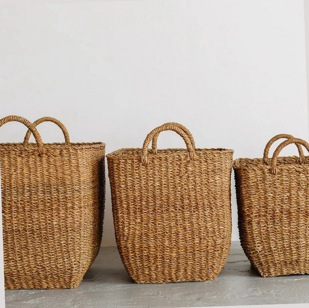 Handwoven Natural Hogla Grass Square Laundry Basket