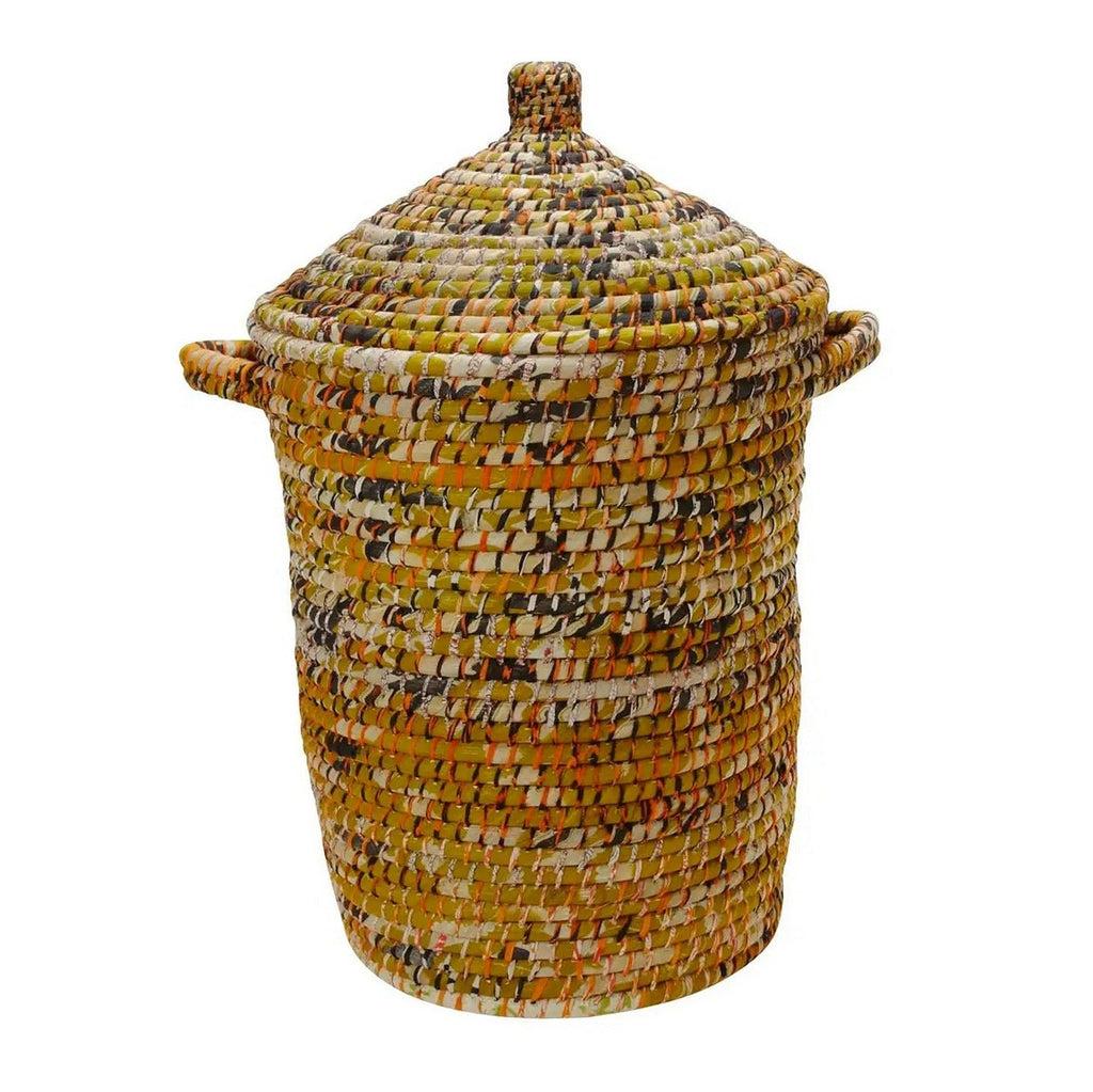 Handwoven Recycled Sari & Kaisa Grass Laundry Hamper