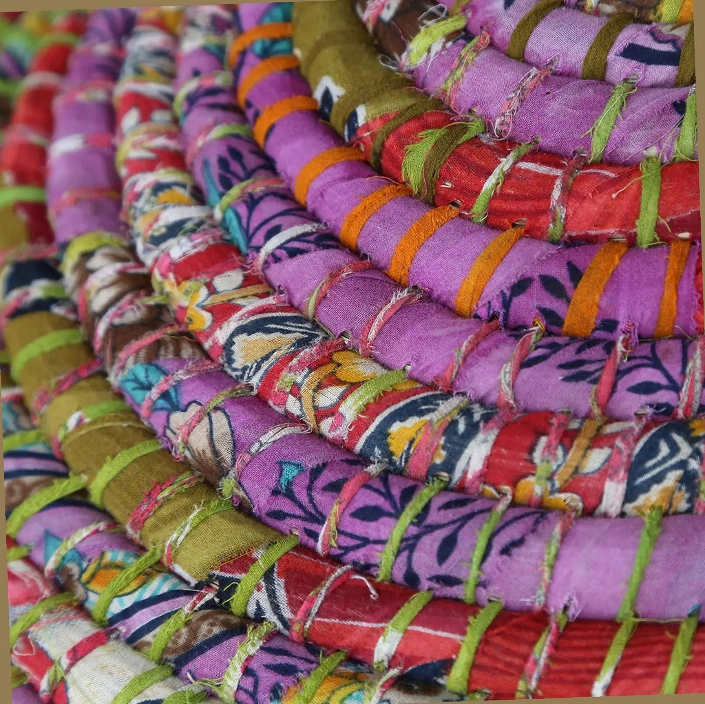 Handwoven Recycled Sari & Kaisa Grass Laundry Hamper