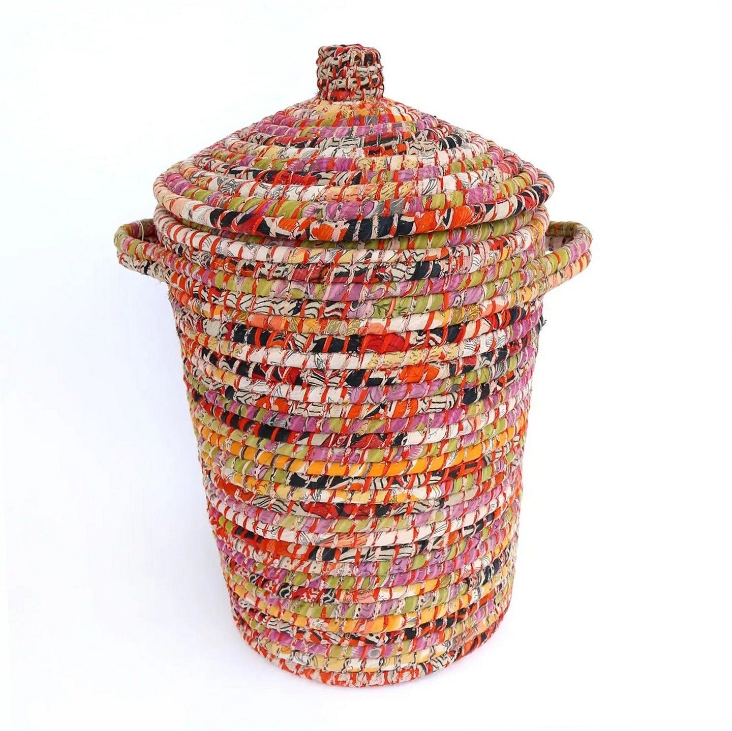 Handwoven Recycled Sari & Kaisa Grass Laundry Hamper